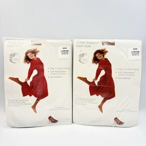 2 - Sheer Support Pantyhose By Dina Beige Queen Size 5'3 & Over 150-240 Lbs USA